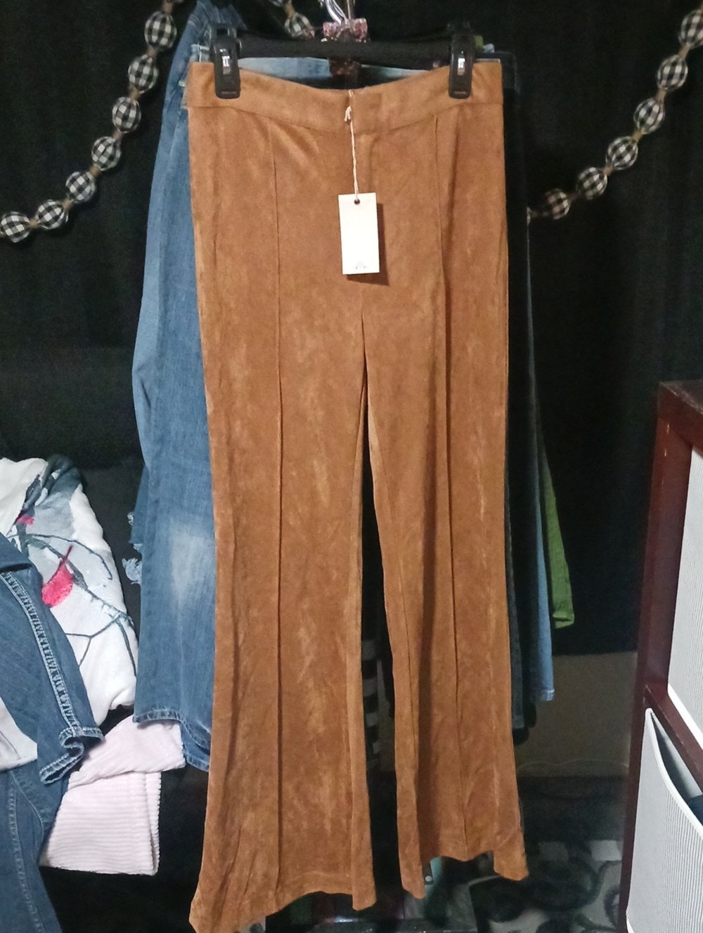 High-Rise Brown Suede-Effect Flared Pants